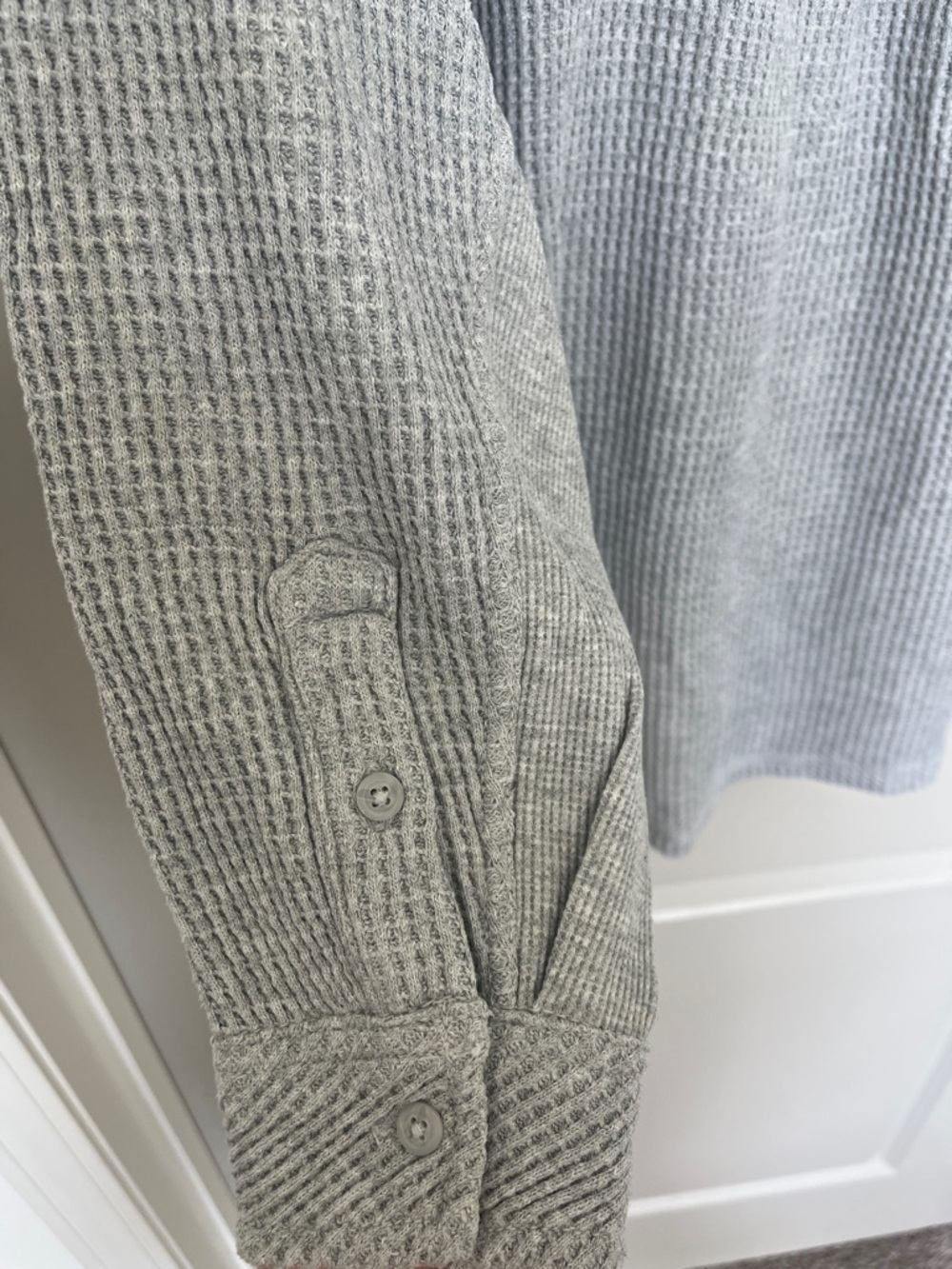 aerie Gray Waffle Knit Button Front Shirt - Picture 3 of 5